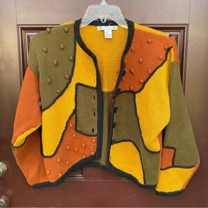 NWOT vtg RTR 1 abstract colorblock knit cardigan sweater Geometric orange yellow